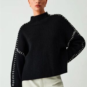Gorgeous Black Whipstitch Funnelneck Sweater